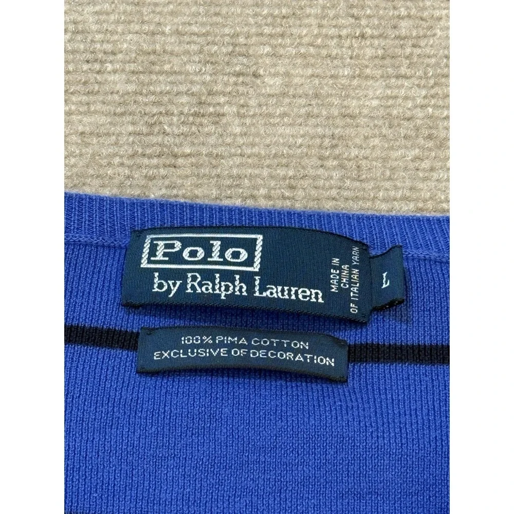 Polo Ralph Lauren Pima Cotton Italian Yarn Knit Sweater Blue Pullover Large